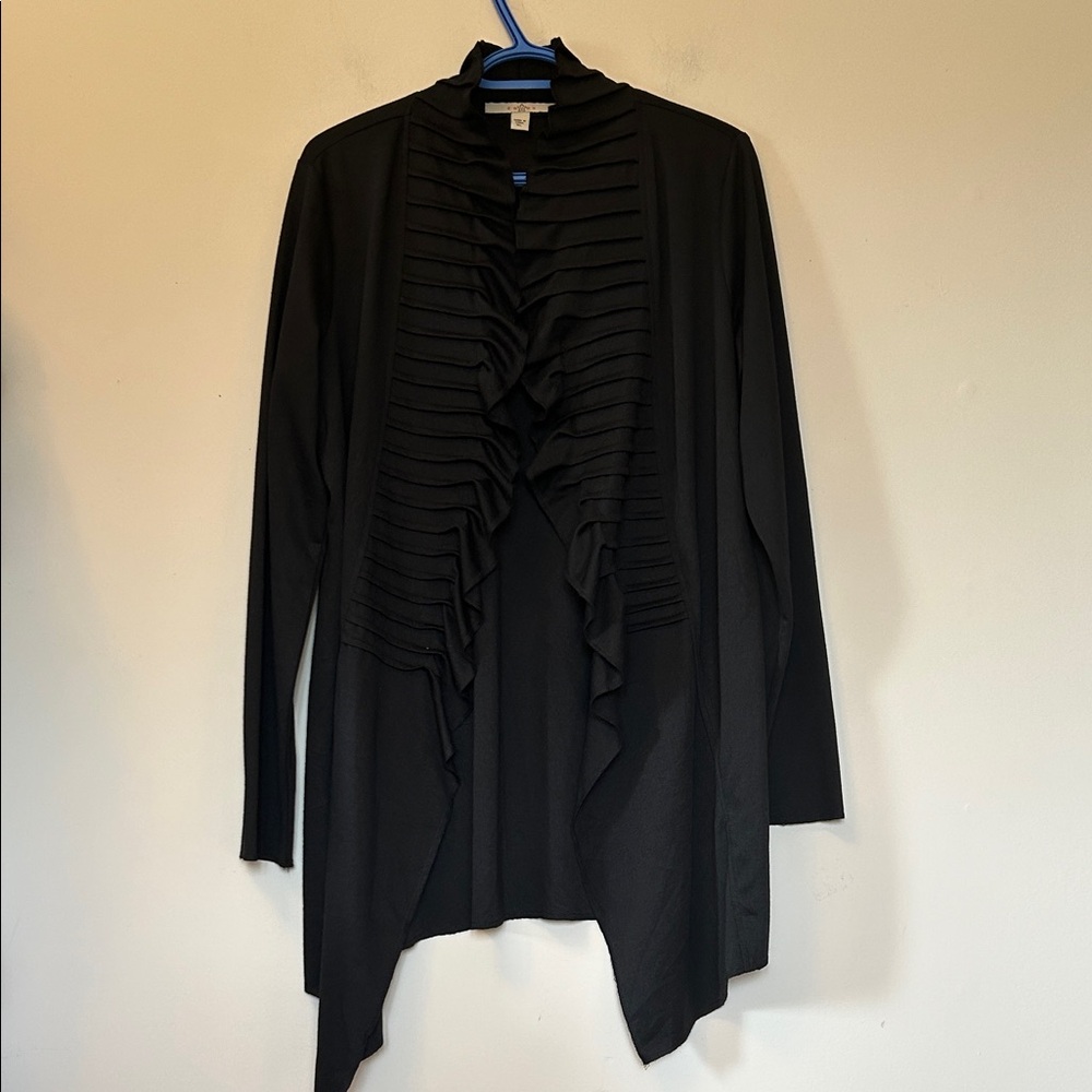 Fever black long sleeved open pleated front  polyester/rayon cardigan  size XL